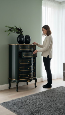 Style de mobilier italien Baroque Armoire noire de designer Commode Meubles