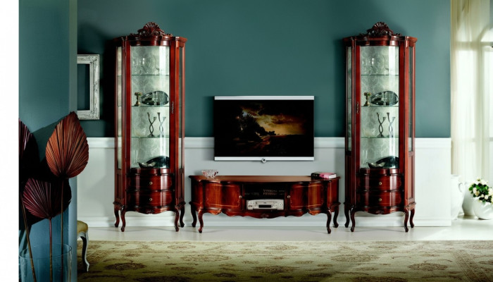 Meubles de salon de style de vie de luxe italienne Vitrine Armoire Baroque Ensemble de style Rococo