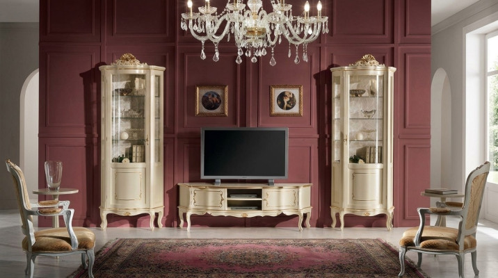 Ensemble de conception Suite de 3 pièces Meuble TV avec 2x Vitrine Mobilier de luxe italien de style baroque