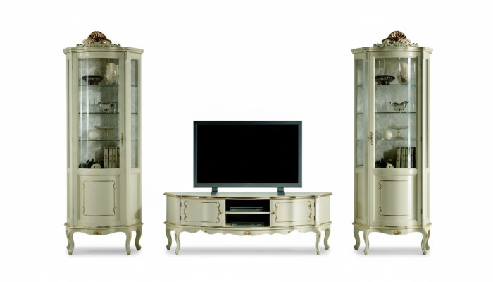 Ensemble de conception Suite de 3 pièces Meuble TV avec 2x Vitrine Mobilier de luxe italien de style baroque