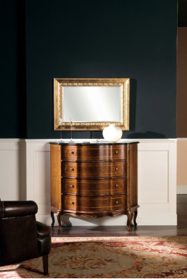 Commode en bois, meuble baroque avec miroir, ensemble de 2 pièces, luxe italien.