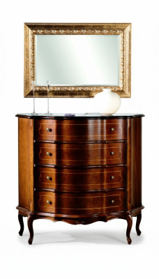 Commode en bois, meuble baroque avec miroir, ensemble de 2 pièces, luxe italien.