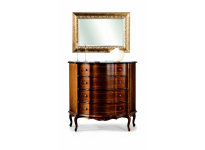 Commode en bois, meuble baroque avec miroir, ensemble de 2 pièces, luxe italien.