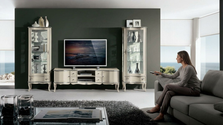 Jeu chic de 3 pièces suite de meubles TV avec 2 vitrines murales de meubles italiens armoire