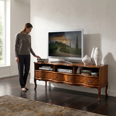 Meuble bas de télévision en bois italien - Buffet TV - Meuble TV long - Armoire - Mobilier de luxe pour salon nouveau