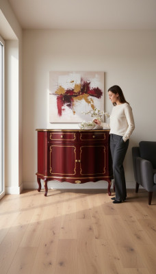 Meuble de rangement de luxe en bois italien - Commode rouge Buffet Armoire Salon