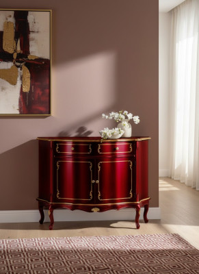 Meuble de rangement de luxe en bois italien - Commode rouge Buffet Armoire Salon