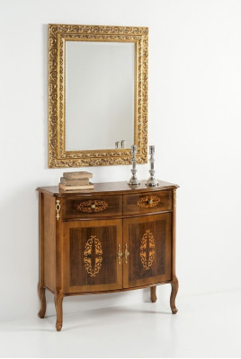 Commode en bois, meuble baroque avec miroir, ensemble de meubles de luxe italiens en deux pièces