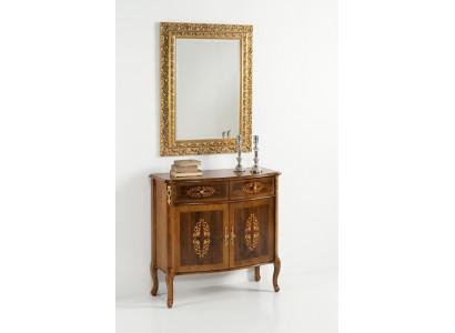 Commode en bois, meuble baroque avec miroir, ensemble de meubles de luxe italiens en deux pièces