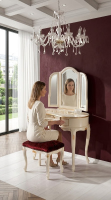 Groupe de 2 pièces ensemble style classique tabouret table console avec meuble miroir
