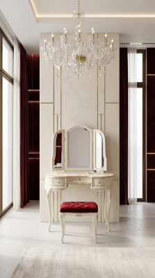 Groupe de 2 pièces ensemble style classique tabouret table console avec meuble miroir