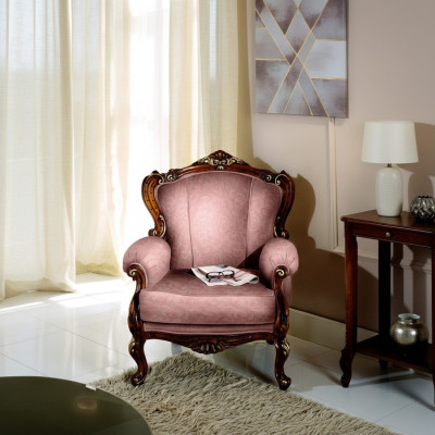 Chic Fauteuil baroque de luxe de designer rose en bois italien Mobilier de salon nouveau