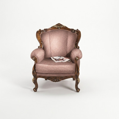 Chic Fauteuil baroque de luxe de designer rose en bois italien Mobilier de salon nouveau