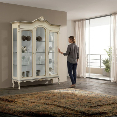 Design Mobilier en bois de luxe italien Armoire Baroque Vitrine Blanc Salon xxl neuf