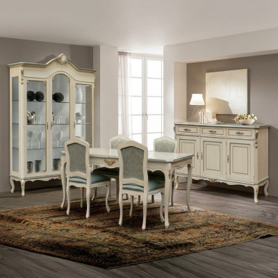 Ensemble de salle à manger de luxe 5 pièces Mobilier en bois blanc 4x chaise Table Style Baroque neuf
