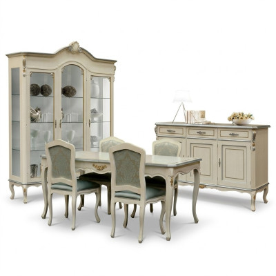 Ensemble de salle à manger de luxe 5 pièces Mobilier en bois blanc 4x chaise Table Style Baroque neuf