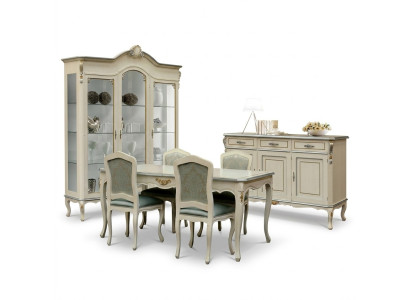 Ensemble de salle à manger de luxe 5 pièces Mobilier en bois blanc 4x chaise Table Style Baroque neuf