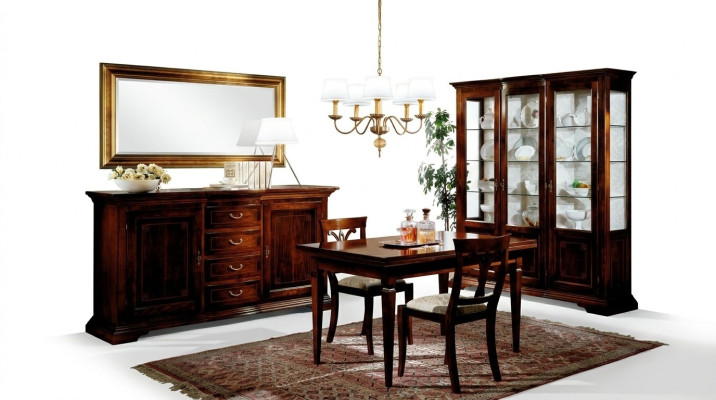 Table à manger 2 chaises Vitrine Commode Miroir Ensemble complet de salle à manger 6 pièces neuf