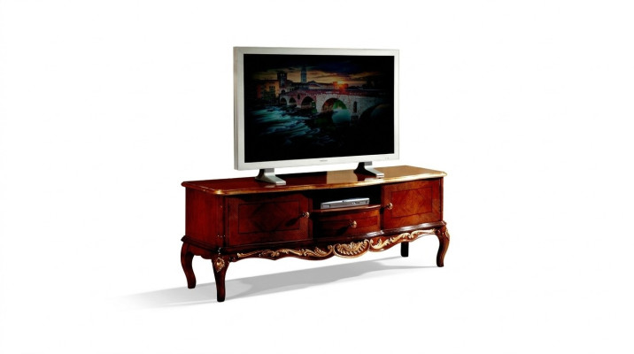 Armoire TV baroque en bois design avec 2 portes, tiroir et étagère Italie.