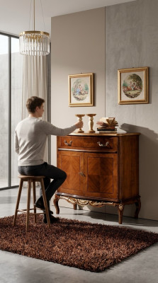 Meuble en bois italien Commode Armoire avec 2 portes et 1 tiroir