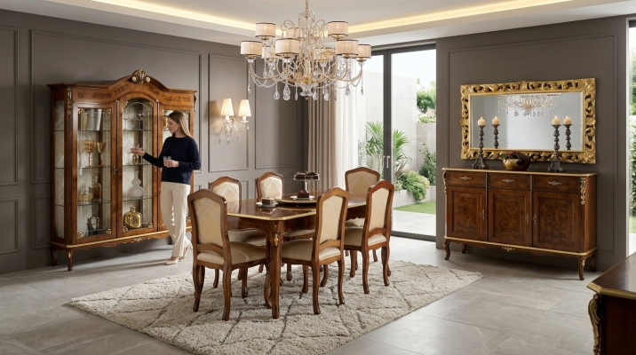 Table à manger 6 Chaises Vitrine Commode Miroir Ensemble de salle à manger complet 10 pièces