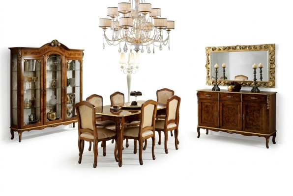 Table à manger 6 Chaises Vitrine Commode Miroir Ensemble de salle à manger complet 10 pièces