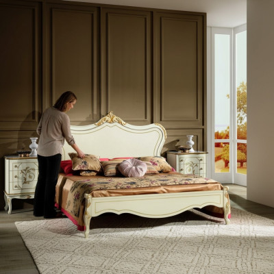Lit de luxe 180*195cm avec tête de lit en bois et 2 tables de chevet, nouveau mobilier italien