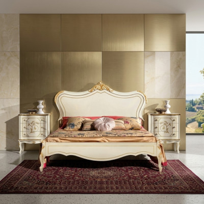 Lit de luxe 180*195cm avec tête de lit en bois et 2 tables de chevet, nouveau mobilier italien