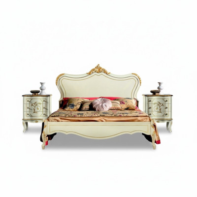Lit de luxe 180*195cm avec tête de lit en bois et 2 tables de chevet, nouveau mobilier italien