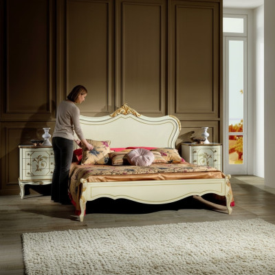 Design de luxe Lit Classique Cadre de lit Bois Style Baroque Meubles Italiens
