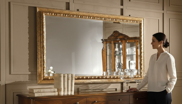 Miroir en bois de luxe de design miroir en bois doré de luxe xxl - Style baroque italien nouveau