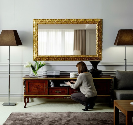 Luxe ensemble de 2 pièces buffet bas meuble TV miroir meuble en bois italien meubles en bois