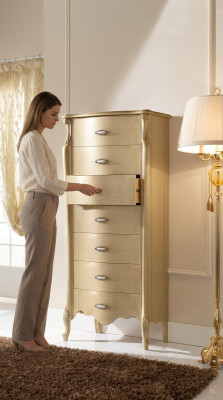 Meuble en bois italien Chic Commode de 120 cm de haut avec 7 tiroirs.