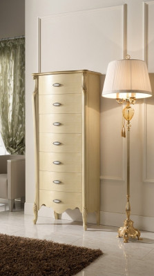 Meuble en bois italien Chic Commode de 120 cm de haut avec 7 tiroirs.