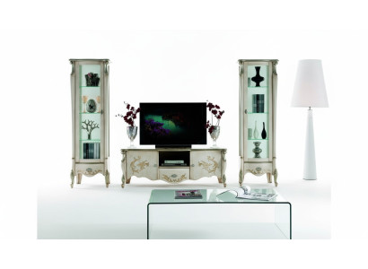 Chic ensemble suite de meubles de télévision en 3 pièces avec 2x vitrine, style classique de meubles italiens.