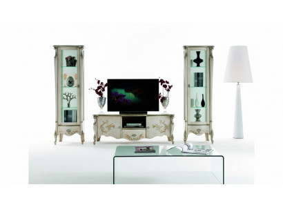 Chic ensemble suite de meubles de télévision en 3 pièces avec 2x vitrine, style classique de meubles italiens.