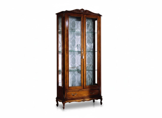 Vitrine de luxe en bois design Marron 2 portes en verre 1 tiroir Mobilier italien