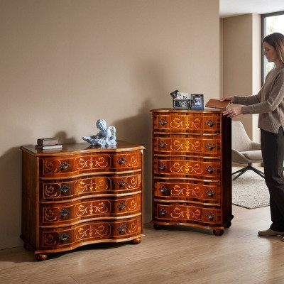 Meuble de luxe en bois italien avec commode à 4 tiroirs Marron