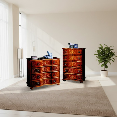 Meuble de luxe en bois italien avec commode à 4 tiroirs Marron