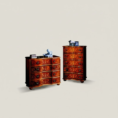 Meuble de luxe en bois italien avec commode à 4 tiroirs Marron