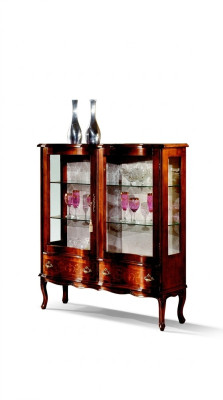 Vitrine de présentation en bois de luxe designer marron 2 portes en verre 2 tiroirs meubles italiens