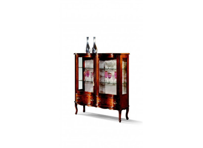 Vitrine de présentation en bois de luxe designer marron 2 portes en verre 2 tiroirs meubles italiens