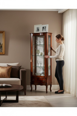 Vitrine en bois de luxe Armoire brune Portes en verre Design Buffet Meuble italien