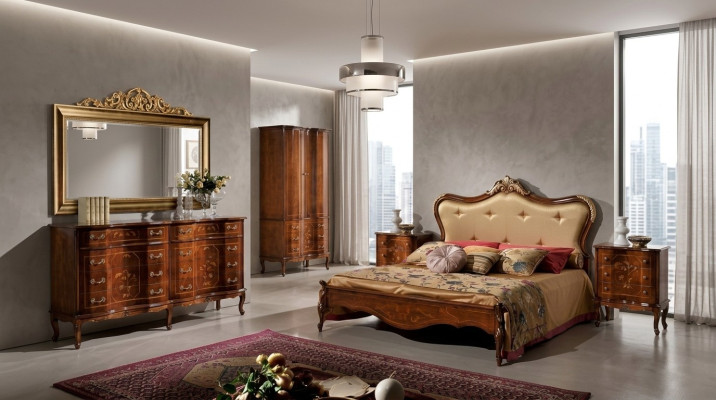 Ensemble de chambre à coucher de 3 pièces Lit 2x Table de chevet Mobilier baroque italien neuf.
