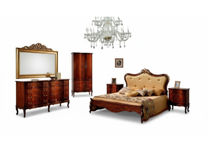 Ensemble de chambre à coucher de 3 pièces Lit 2x Table de chevet Mobilier baroque italien neuf.