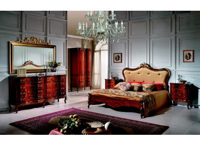 Ensemble de chambre à coucher de 3 pièces Lit 2x Table de chevet Mobilier baroque italien neuf.