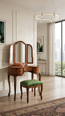 Meubles italiens en bois 2 pièces Table de toilette de luxe Tabouret Meubles de chambre baroque