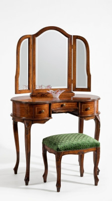 Meubles italiens en bois 2 pièces Table de toilette de luxe Tabouret Meubles de chambre baroque