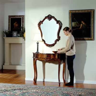 Mobilier de style baroque Table de console Miroir Bois Italien Tables Consoles 2 pièces.