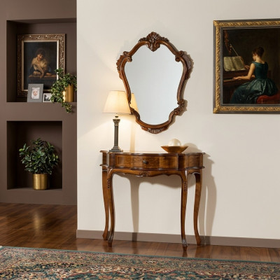 Mobilier de style baroque Table de console Miroir Bois Italien Tables Consoles 2 pièces.
